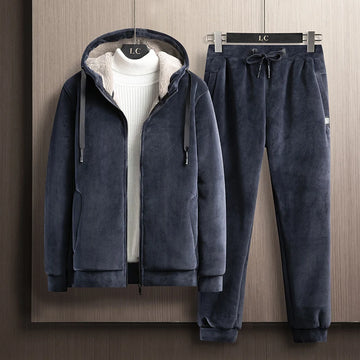Riolio Hooded Sweat shirt+Pant 2-piece Sets Men Set Sports Suit Fleece Thickened Sportswear Casual Men Tracksuit Winter male Tracksuit